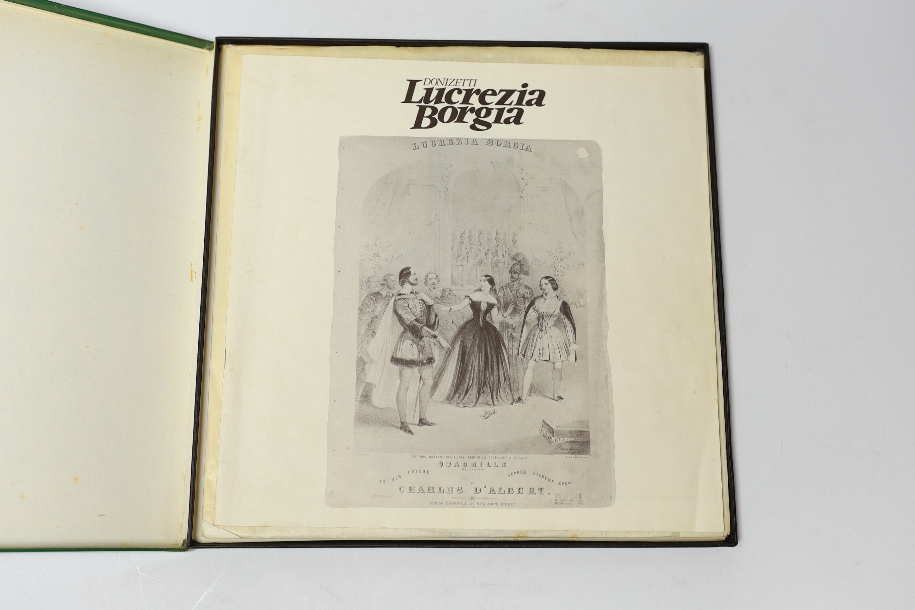 Joan Sutherland interest; a signed LP box set of Donizetti’s Lucretia Borgia, together with a signed LP of Puccini’s Suor Angelica, both signed by Joan Sutherland and Richard Bonynge, plus another unsigned LP box set (3)